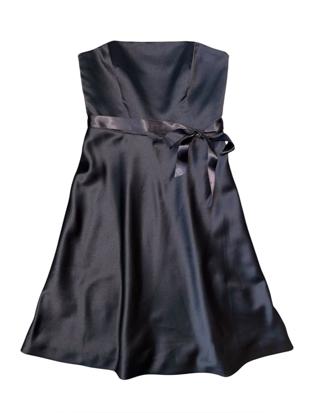 NWT Vintage Y2K Ann Taylor Black Satin Strapless Fit Flare Party Dress 6 - Picture 2 of 4